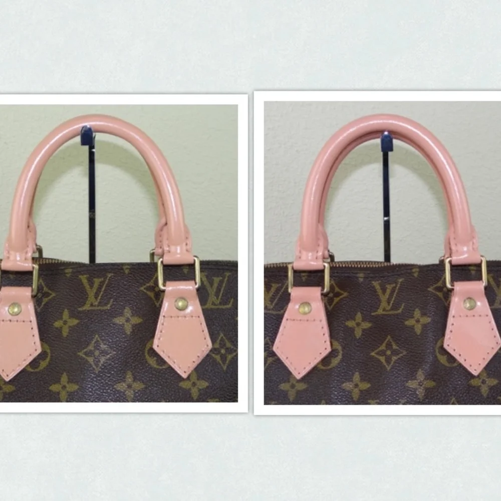 Louis Vuitton Brown Monogram Satchel with Pink Trim and Red Pom-Pom Charm